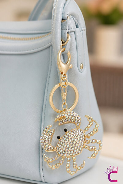 Cinderella Cancer Zodiac Sign Transparent Stone Gold Metal Bag Ornament Keych...