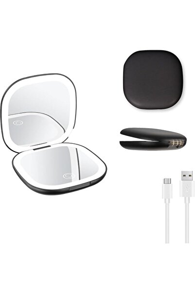Khazna Travel Makeup Mirror with LED Lights, Rechargeable Compact Makeup Mirr...