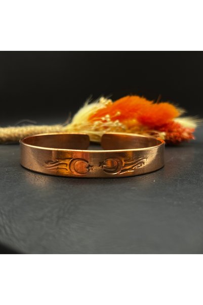 Sabır Taneleri Moon and Star Written Fully Handcrafted Adjustable Copper Brac...