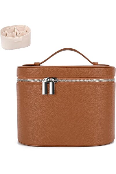 GENERAL Leather Makeup Bag Organizer with Compartments - Standing Travel Cosm...