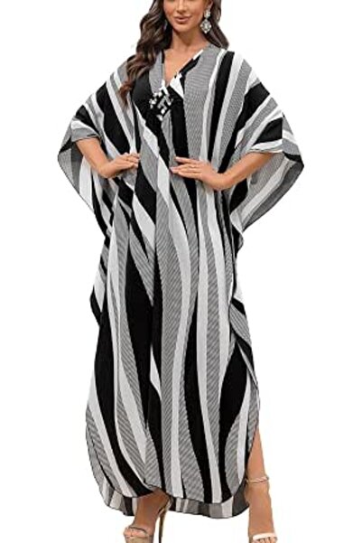 YouKD Summer Long Kaftan Dress Bohemian Roomy Beach Robe Cover Up Plus Size D...