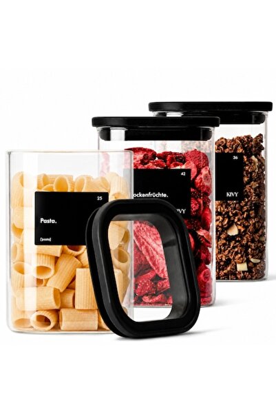 KIVY Set de 3 recipiente de depozitare din sticlă borosilicată, 1200 ml, cu c...
