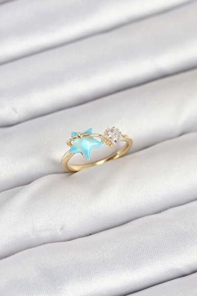 SORA GROUP Brass Gold Color Blue Star Model Women's Ring