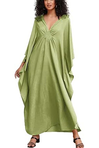 YouKD Women's Solid Color Bohemian Kaftan Dress Beach Cover Ups Plus Size Bat...