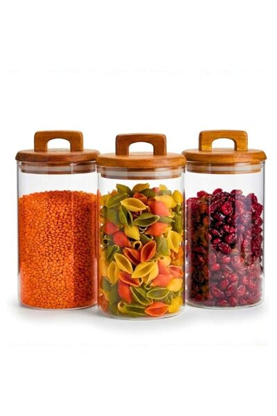 Generic Borosilicate Glass Food Storage Jar With Acacia Wood Air Tight Lid, H...