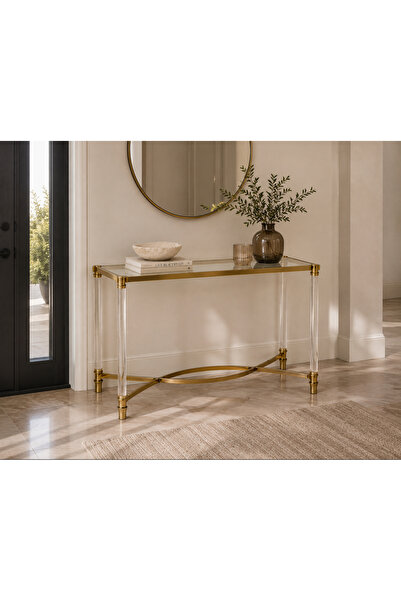 jeddahmasterpeace Glass and Acrylic Console Table with Gold Accents - 120cm