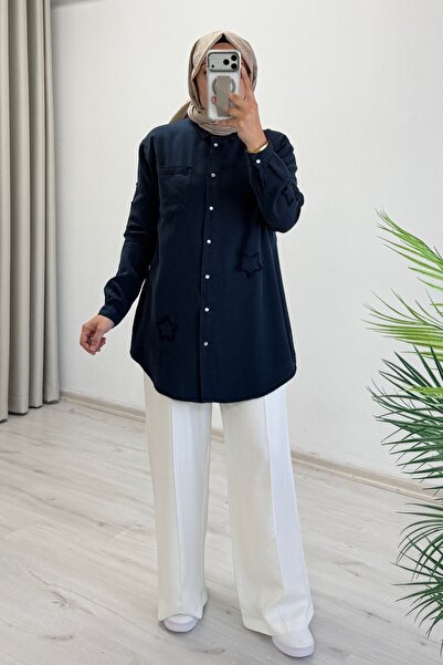 T Moda Store My Magazin Tansel Kumaş Yıldız Detay Çıtçıt Düğmeli Tesettür Gömlek