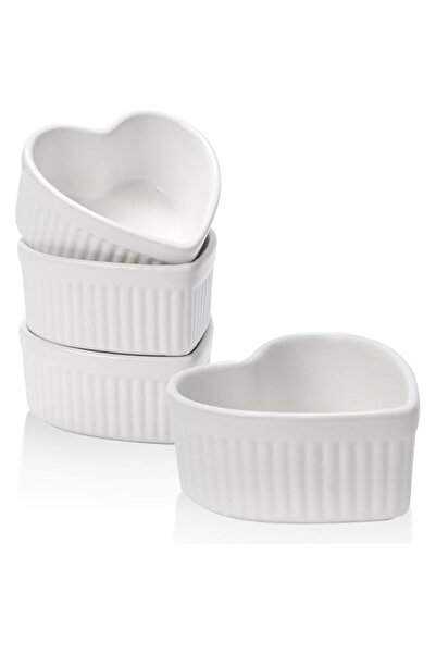 Generic VanEnjoy 4 pack 5oz Heart Shaped Ramekins Ceramic Bowl Bakeware for S...
