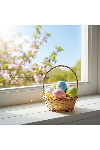 Alista Home Easter Decoration Pastel Eggs with Paper Grass 6 pcs, 4x6 cm, mul...