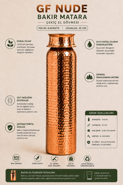 GINAGEN Copper Water Bottle Handmade Hammer Model Premium Quality Water Jug S...