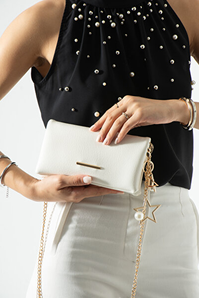 DEV 3 ADAM White Wallet Bag with Chain Strap and Buckle Women's Crossbody Bag
