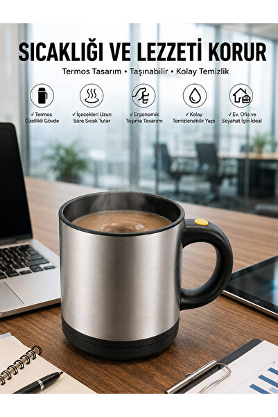 pınaxar Written Mug Self Stirring Mixer Mug Thermos Cup