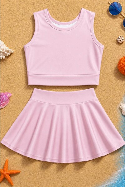 falcomini Girl's Swimsuit with Skirt and Shorts, 2-Piece Set, 3/12 Years Old