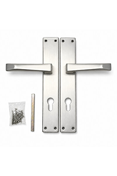 Generic Brushed Silver Door Handles on Backplate Set – Modern Textured Grip L...