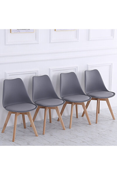 REXA R Set of 4 Grey Plastic Dining Chairs with Wooden Legs