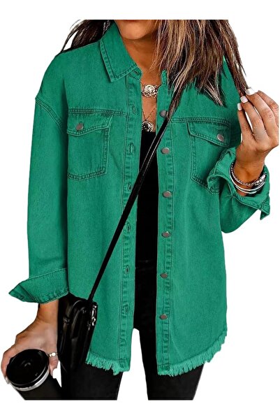 GENERAL Denim Jacket for Women Oversized Boyfriend Jean Jacket Button Up Fray...
