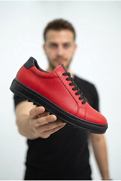 Zerenyus Zrk-Derix2 Exclusive Genuine Leather Red Men's Casual Shoes