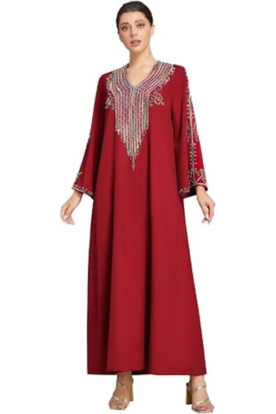 GENERAL Plus Size Red Abaya Dress for Women – Muslim Kaftan with Colorful 3D ...