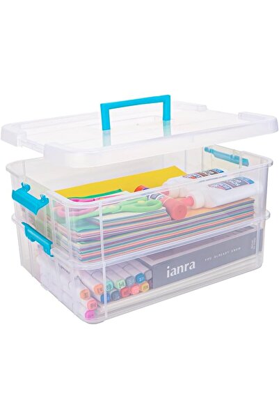 KASTWAVE Plastic Storage Containers 2 Layer with Lids Clear Stack & Carry Box...