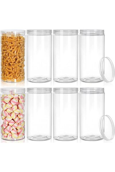 KASTWAVE 8 Pack 47 oz Clear Plastic Storage Jars with Lids, Airtight, Wide Mo...
