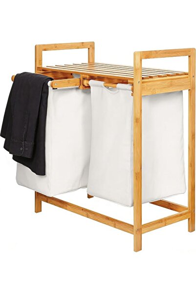 LBMT Laundry Basket with 2 Collapsible Pull-Out Laundry Hamper, Bamboo Laundr...