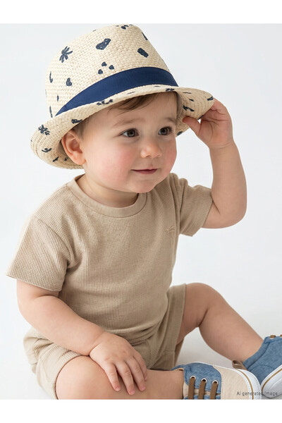 LC Waikiki Two Mt Shop Quality Lcw Baby Beige Printed Baby Boy Fedora Hat
