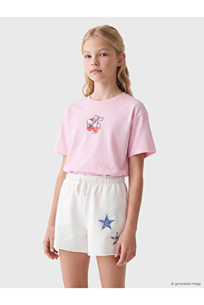 LC Waikiki Trendlucky Oval Collar Hello Kitty Printed Girls' T-Shirt with a D...