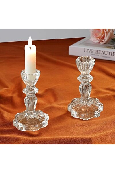 Home Zone Set of 2 Blue Taper Candle Holders for Table Centerpiece, Gold Tall...