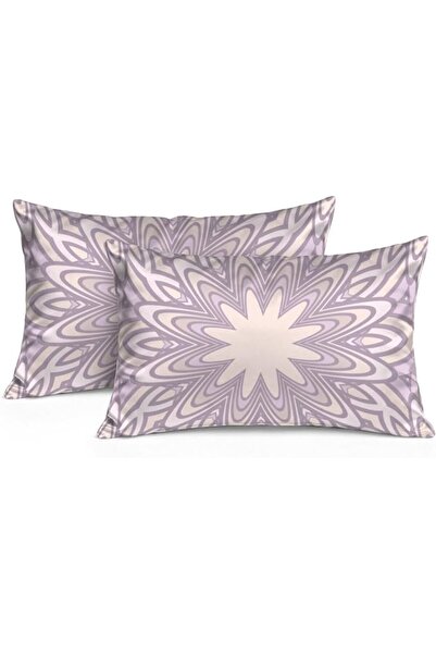 Generic Pillows Cases Lilac Beige Floral Geometric Anti Wrinkle Satin Pillowc...