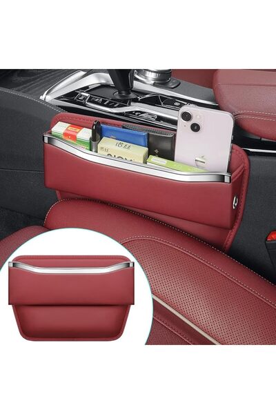 SWIUKPHE Red Leather Car Seat Gap Filler, Universal Car Seat Side Gap Organiz...