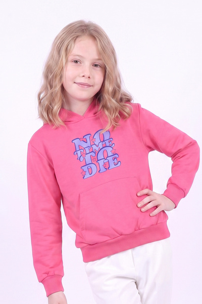 panios kids Kız Çocuk Baskılı Kanguru Cepli Uzun Kollu Kapüşonlu Sweatshirt