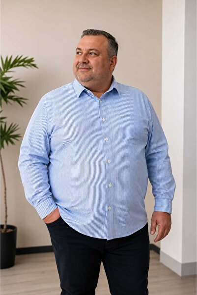 ETİQET Plus Size Single Pocket Long Sleeve Men's Shirt 70% Cotton 30% Polyest...