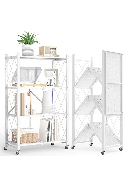 MACVI Raft pliabil din metal alb pe roți 119x40x160 cm — Organizare flexibilă...