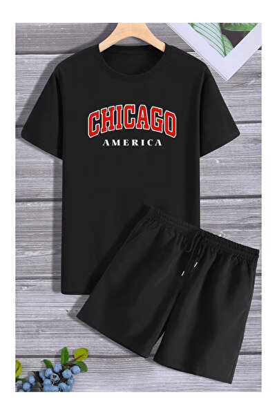"Chicago America" Yazılı Şortlu İkili Takım