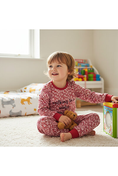 BONBON Children's Floral Printed Cherry Color 2-Piece Set Cb1058