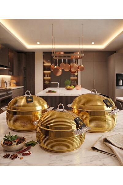 AR HOME 3-Piece Stainless steel Food containers Set Hot Pot-Gold