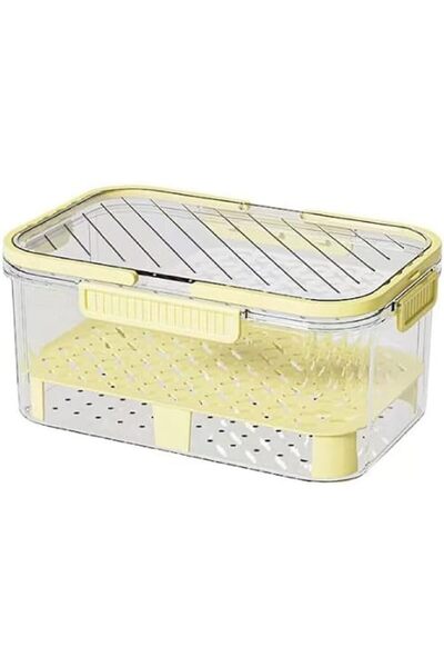 Tazweeq Portable Food Storage Crisper Box with Handle, Clear PET Plastic, Sea...