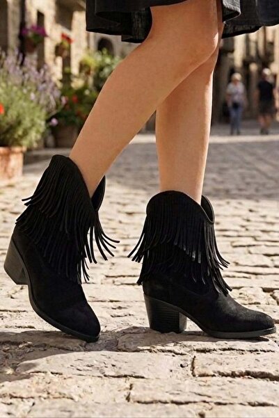 Preshley Cizme de cowboy Josie cu ciucuri și toc de 5 cm pentru femei