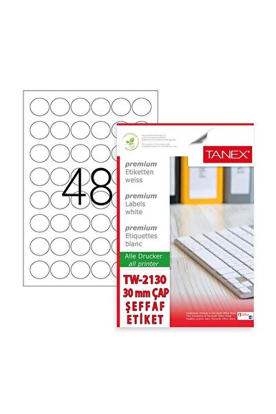 Tanex White Self-Adhesive Labels, Repositionable, Round, D30Mm, 48/A4, 25 She...