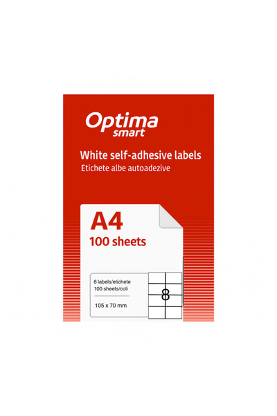 Optima Self-adhesive White Labels 8/A4, 105 X 70 Mm, 100 Sheets/Pack, Smart S...
