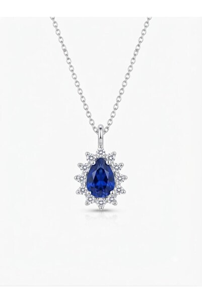 Lovera Jewellery 925 Ayar Gümüş Sertifikalı Pırlanta Montür Safir Taşlı Damla...