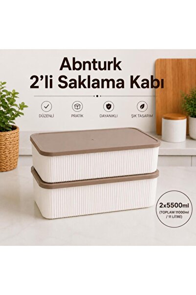 abnturk 2'li Kapaklı Çizgili Asel Saklama Kabı Seti-Sızdırmaz Vakumlu Erzak v...