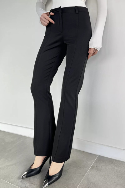 Aryena Black Women's Green Slit Detailed Trousers