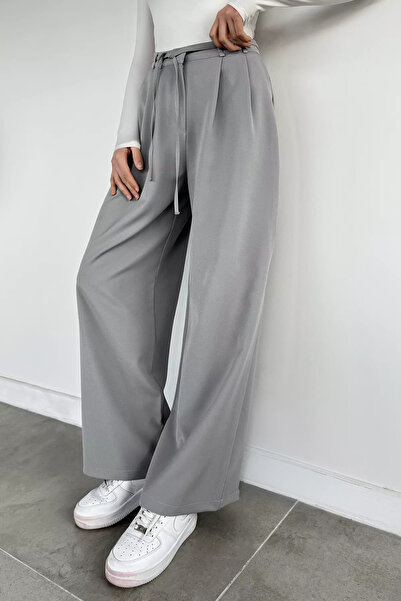 Aryena Gray Women's Waist-Tie Wide-Leg Pants