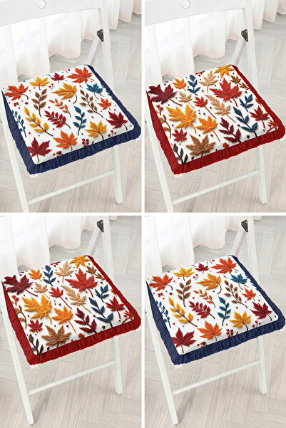 Realhomes Autumn Leaves and Red Blue Toned Patterned 4-Piece Fringed Zippered...