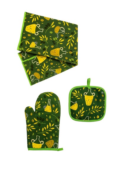 Perfect Home Set textile de bucătărie, 3 piese (mănușă, suport de vase, prosop)