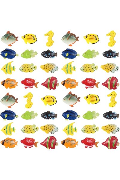 TERRIFI Plastic Fish Toys 48 Pcs Tropical Fish Figure Set for Creative Play, ...
