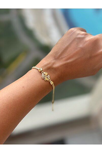 CM Jewelry Zirkon Taş İşlemeli Dört Yaprak Yonca İtalyan Zincirli 14K Altın K...
