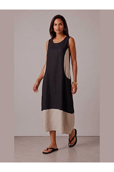 Bold & Young Women's Black and Beige Combination Modal Sleeveless Dress with ...