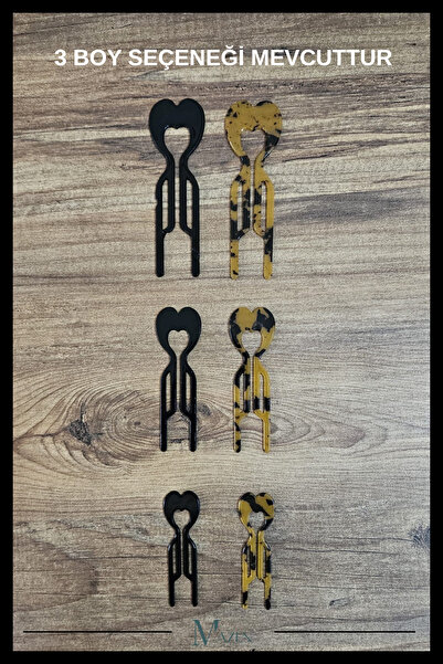 MAZEN 2 Adet Kalp Model Hairpin Saç Topuz Tokası Çubuk Toka Siyah Leopar 7 cm